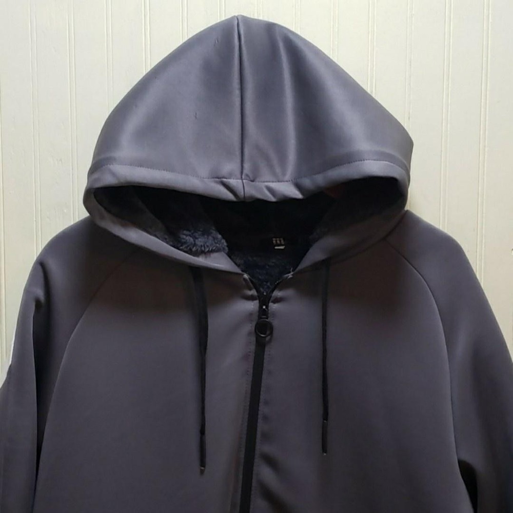 TZYBLFS Coat Mens XL Gray Hooded Softshell Parka Full Zip Fleece Lined‎ Winter